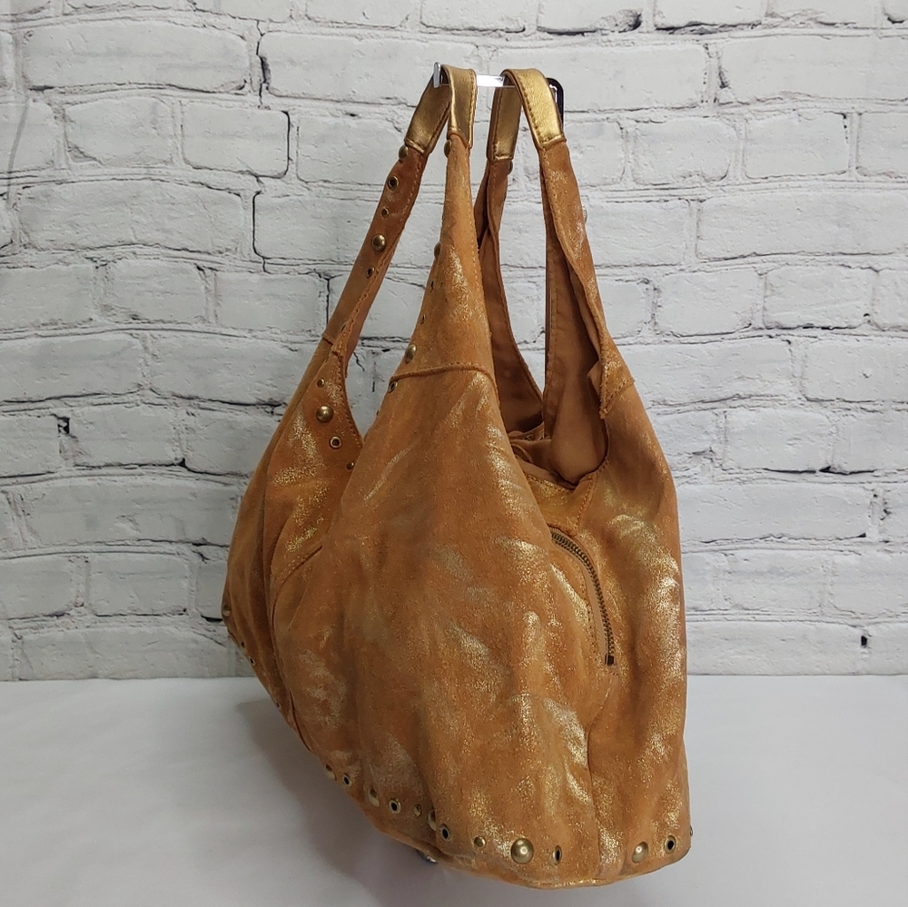'THE LIMITED' GOLDEN GODDESS LEATHER HOBO STUDDED SHOULDER BAG TOP-ZIP - Picture 4 of 15